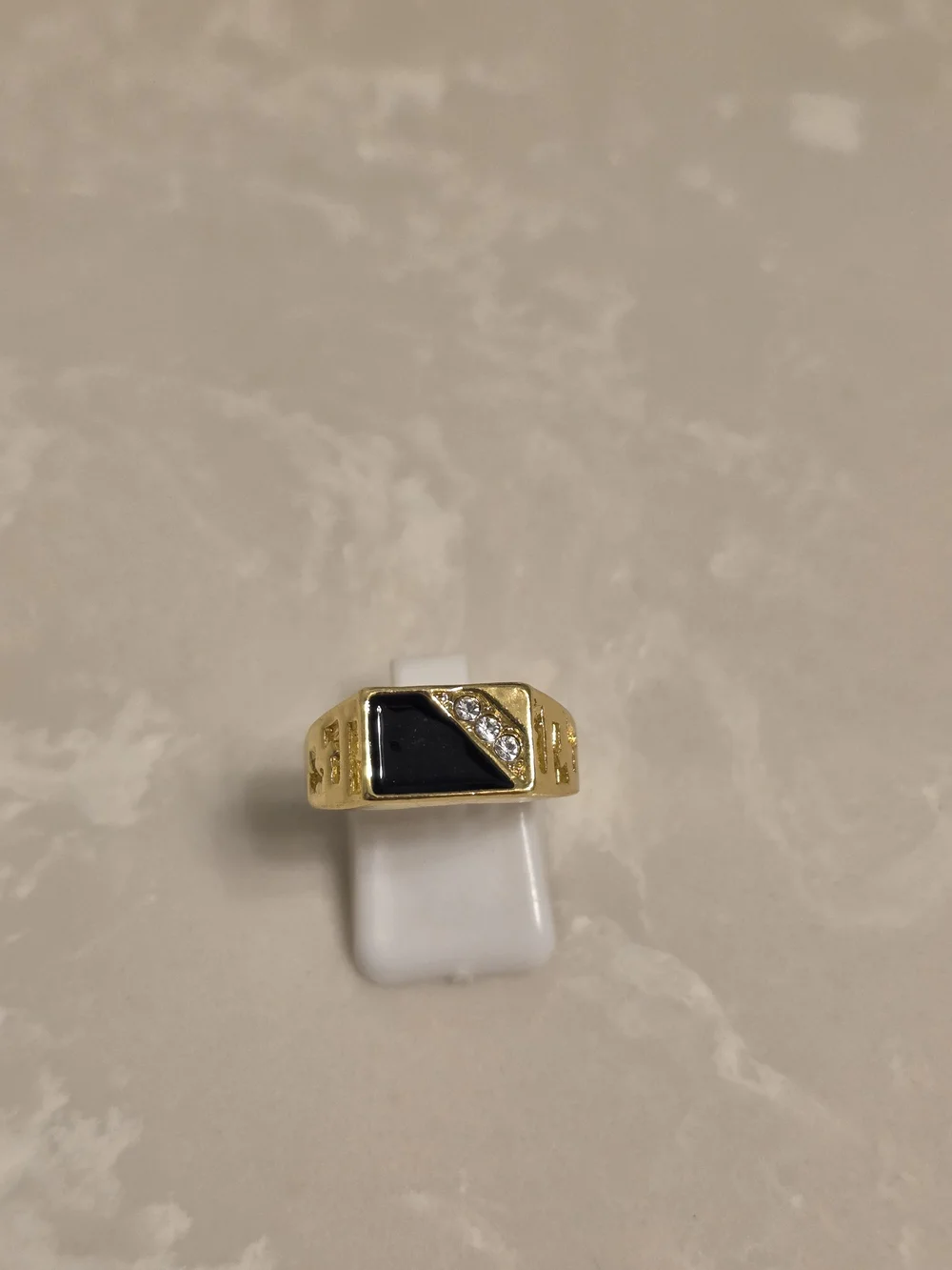 Men's Gold and Onyx CZ Statement Ring Size 8